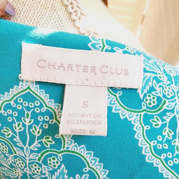 CHARTER CLUB BLUE/WHITE GEOMETRIC V NECK DRESS SIZE SMALL - Picture 6 of 6